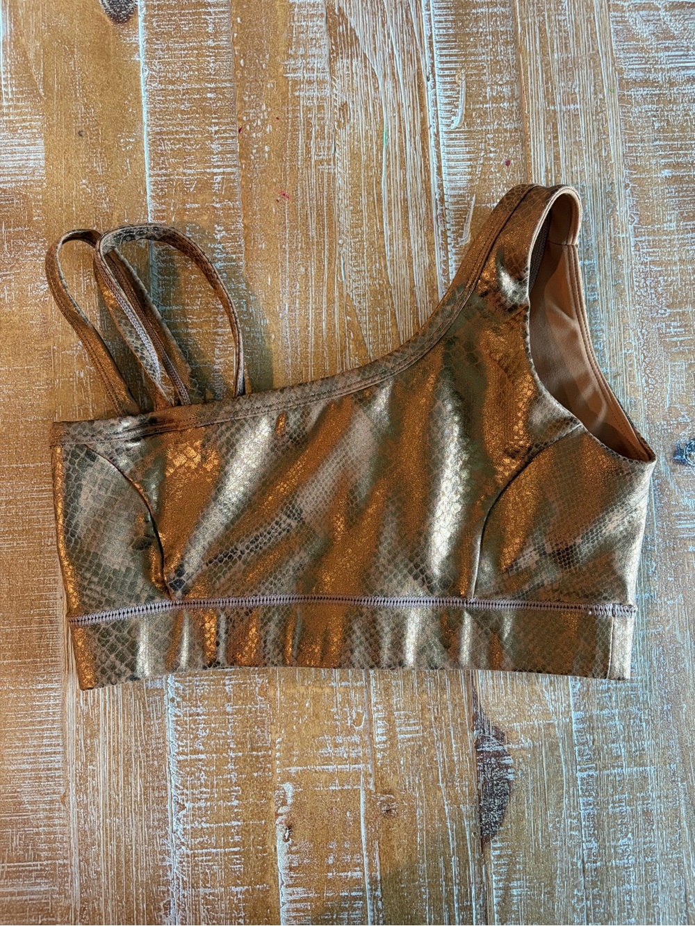 IVL Collective Metallic Snake Cross Back Sports Bra Size 4 Gold Snakeskin